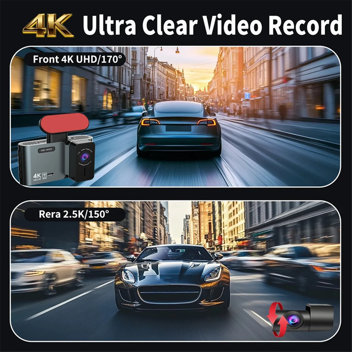 كاميرا داش أمامية وخلفية جديدة 3C-4K و2.5K مع تحكم في تطبيق WiFi ونظام تحديد المواقع يدعم الرؤية الليلية ومستشعر G وتسجيل حلقة ركن السيارة