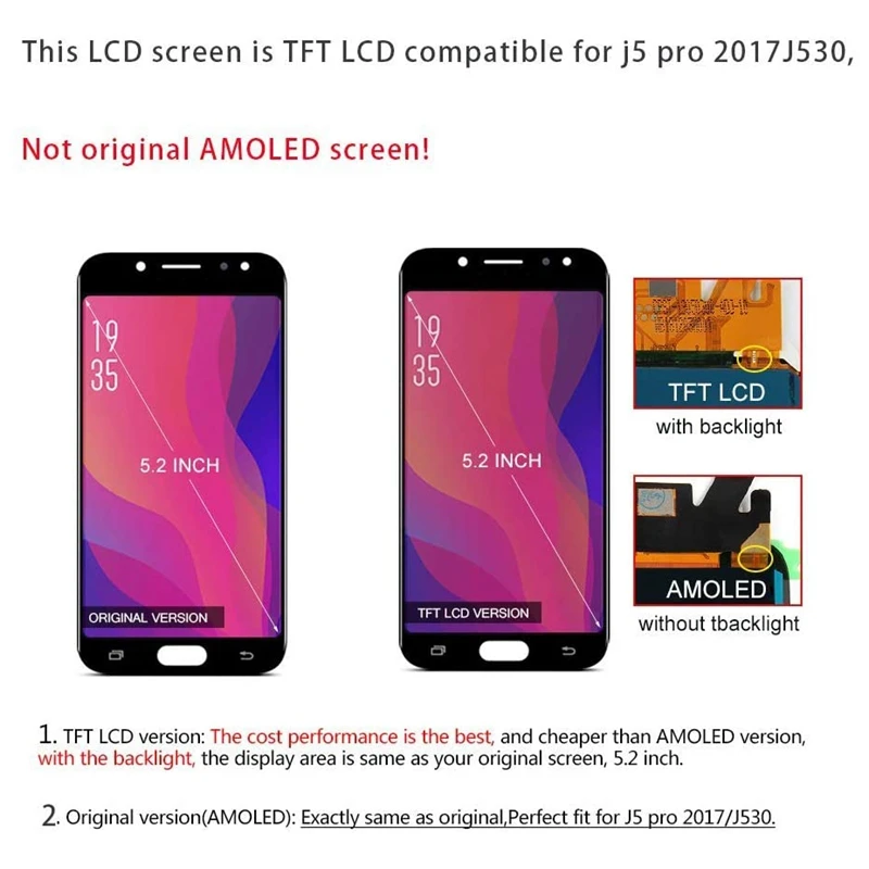 Замена контактного экрана ЖК-дисплея 5,2 дюйма для Samsung J5 2017 J530 J530F J530S J530K J530L J530FM J530Y