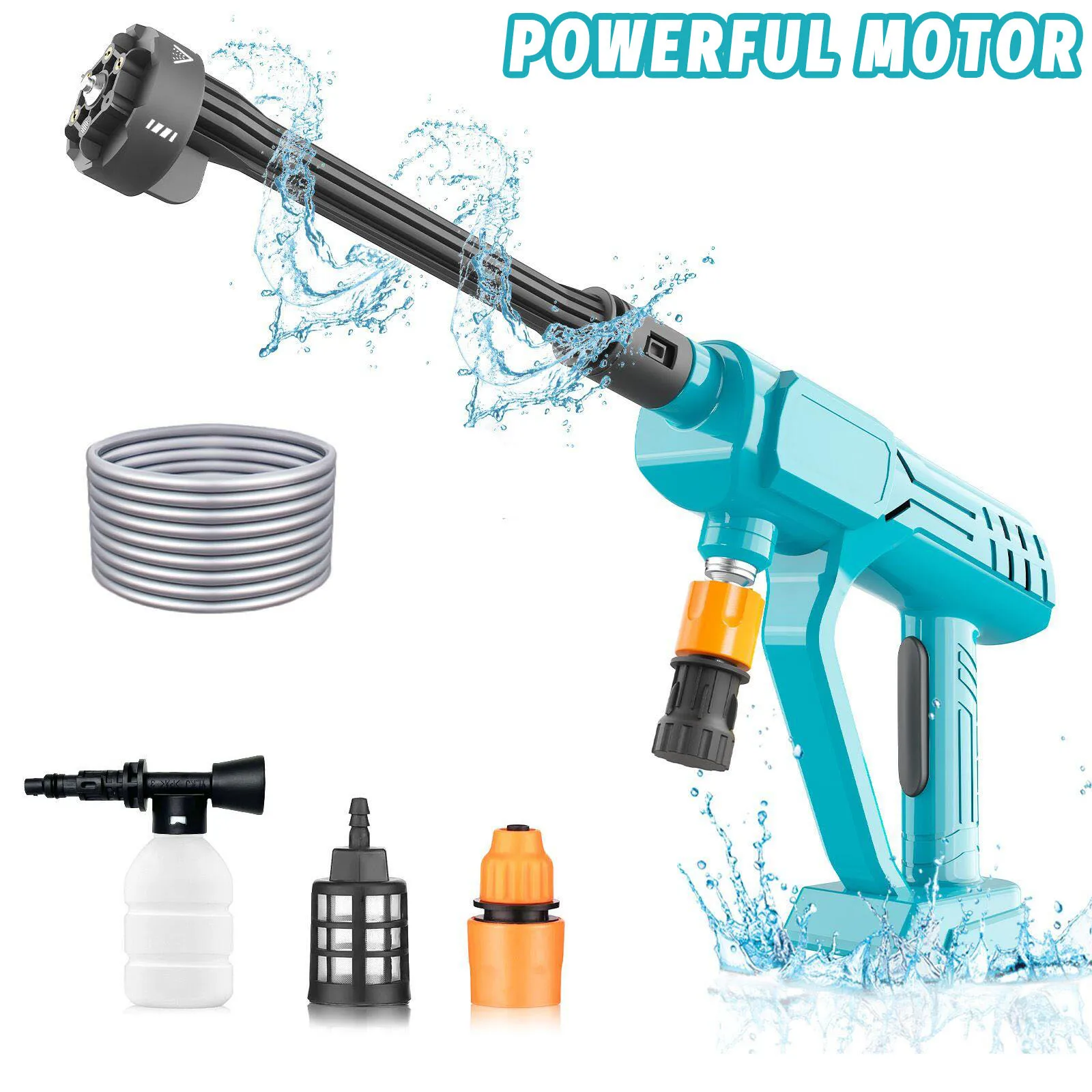 6-in-1 Cordless Pressure Washer Compatible with Makita 18V, 45 Bar Portable Car Washing Kit, Foam Pot & 5m Hose, for Car, Fence, Floor, Garden Cleaning for Car/Floor/Garden (No Battery)