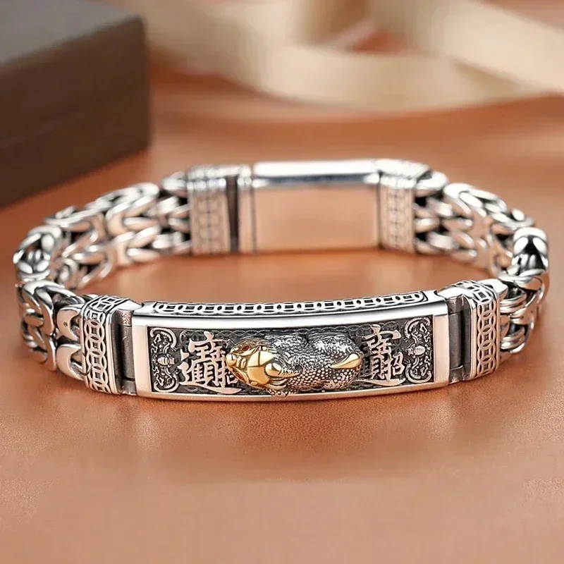 New Silver Color Bracelet Double Chain Peace Tattoo Personality Popular Chinese Style Retro Creative Lucky Coin Fashion Jewelry