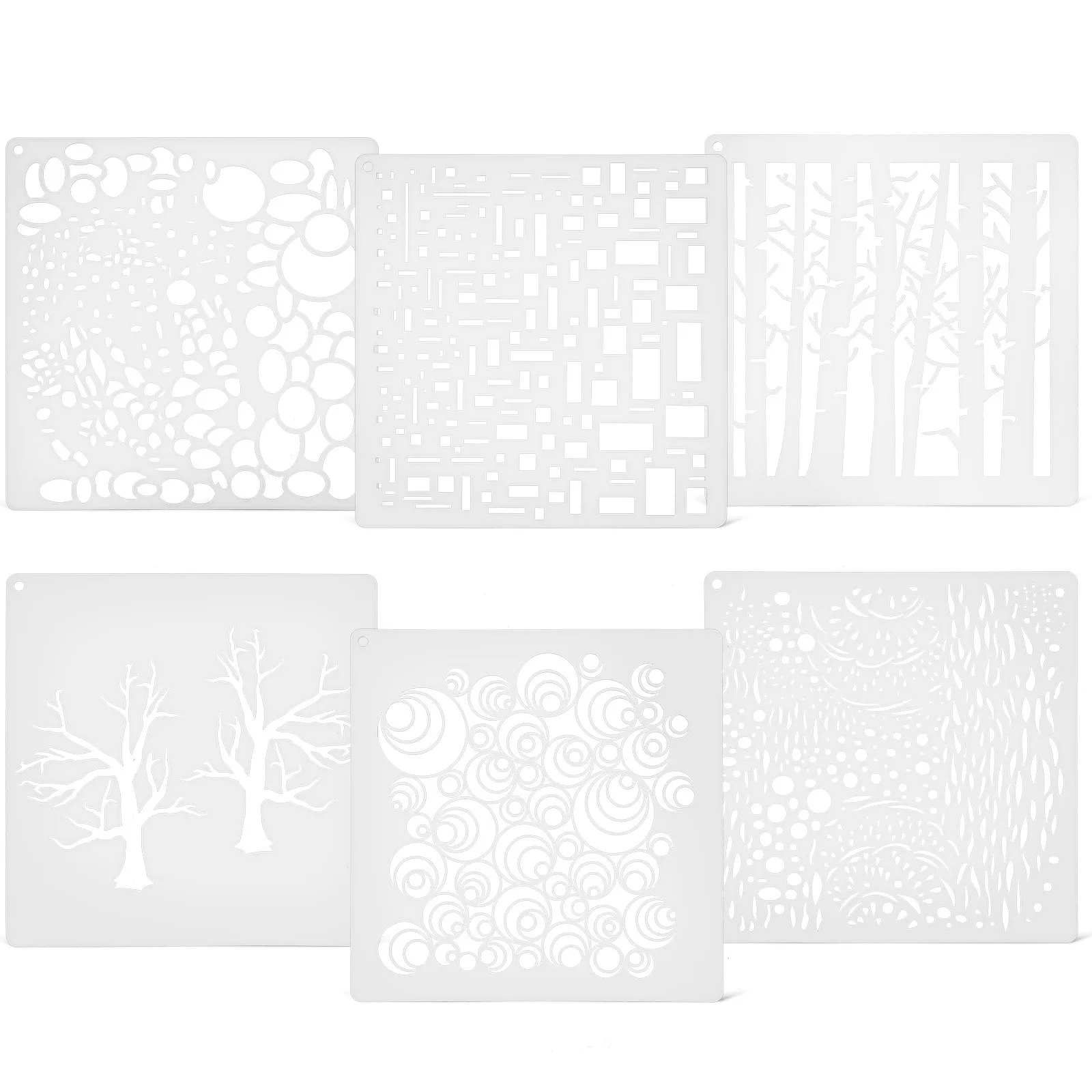 6Pcs Painting Stencils Templates for DIY Crafts Drawing Decorative Branches Bubbles Wall Wood Stencils for Painting