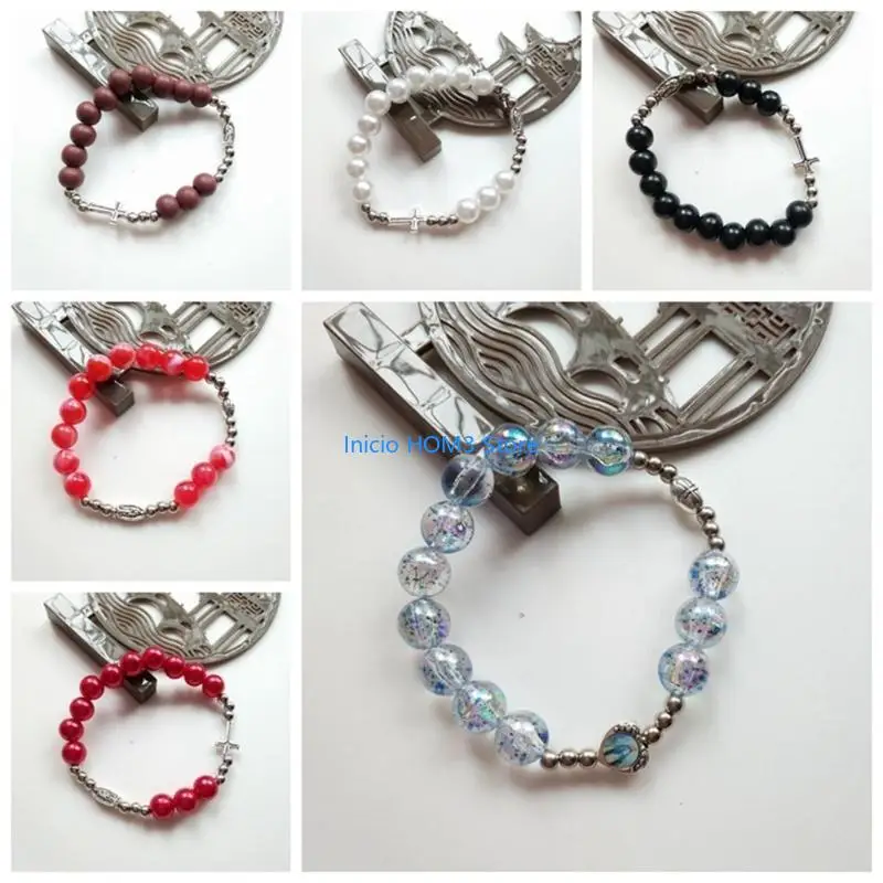 A5YD الكاثوليكية الصليب الأصابع عتيقة معمودية المسبحة السوار للمعمودية للمعمودية