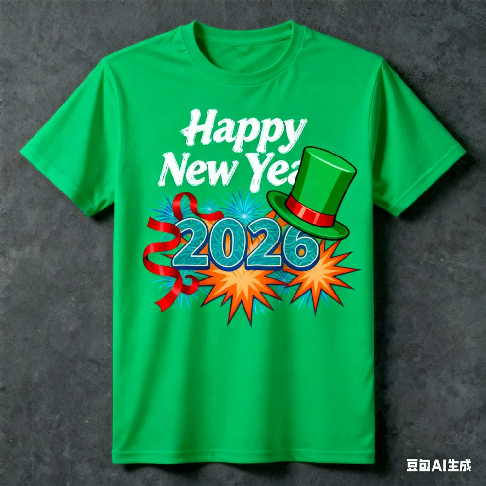 الرجال الإبداعية شخصية سنة جديدة سعيدة تي شيرت موضة 2026 عادية مستديرة الرقبة قصيرة الأكمام تيز مهرجان كرنفال ملابس الحفلات