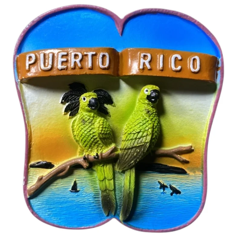 American Puerto Rico Tourist Souvenir Collectible 3D Painted Sea View Parrot Slipper Magnetic Refrigerator Sticker