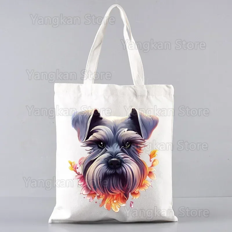 슈나우저 여성용 접이식 캔버스 숄더백 캔버스 토트 에코 쇼핑백 캔버스 토트백 캐주얼 핸드백