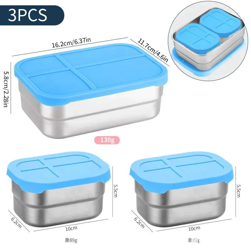 Leakproof Stainless Steel 720ml Snack Box with Silicone Seal Lid Rectangular Food Container for Snacks and Leftovers