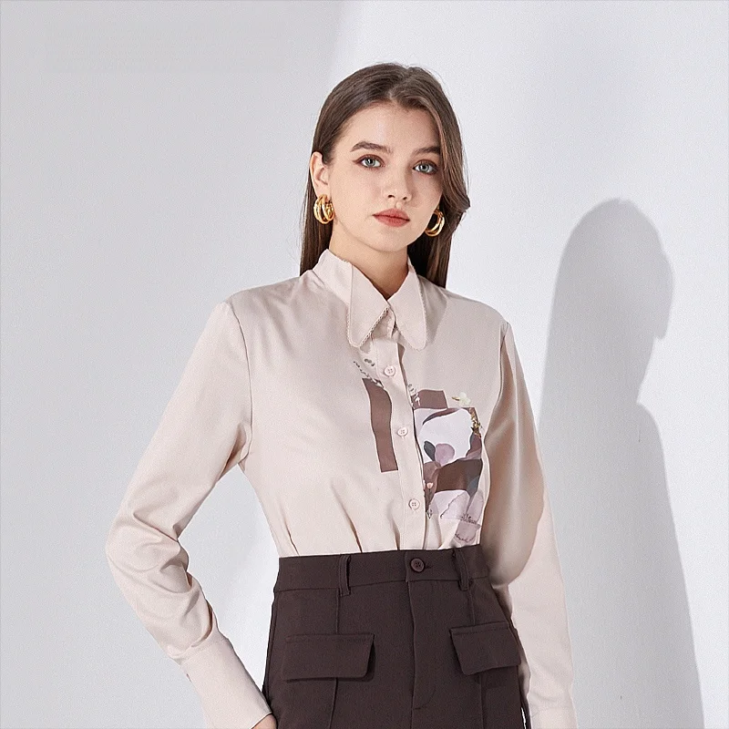 

Новая осенняя женская рубашка свободного кроя с длинным рукавом, розовая, с принтом, повседневная офисная одежда, прямой крой, с воротником, на пуговицах, модный топ