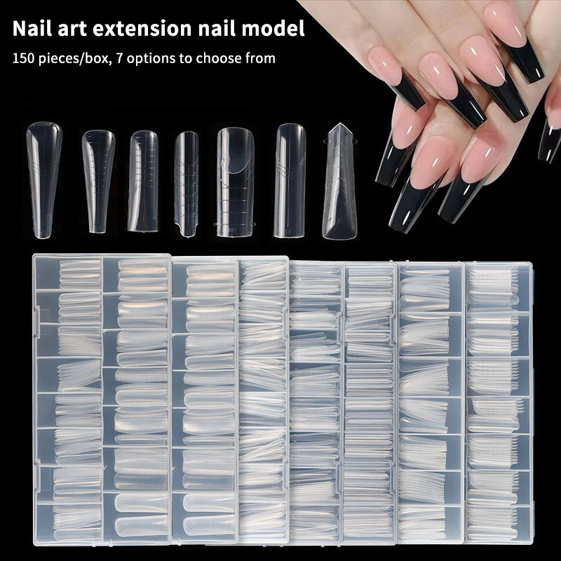 150 stuks doodskist- en amandelvormige nageltips - natuurlijk helder no-trace sandwich-nagelvormen met extra lijn voor nail art-extensie