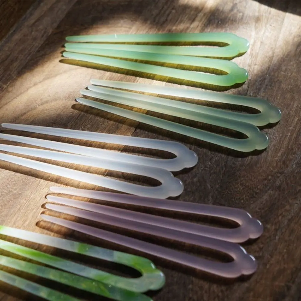 Exquisite Acetic Acid U Shape Hairpin Chinese Style Hair Sticks for Buns Chinese Style Hair Stick Hair Fork Hanfu Headwear Women