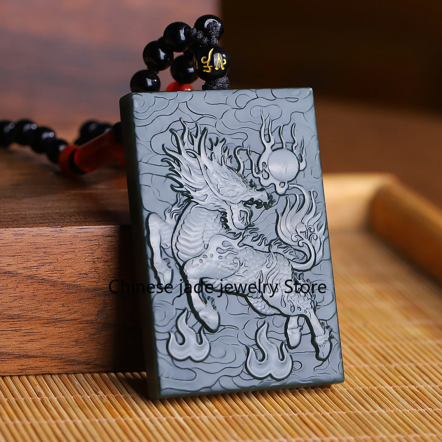 Genuine Xinjiang Hetian fine material unicorn brand double-sided engraving unicorn pendant men's and women's jade
