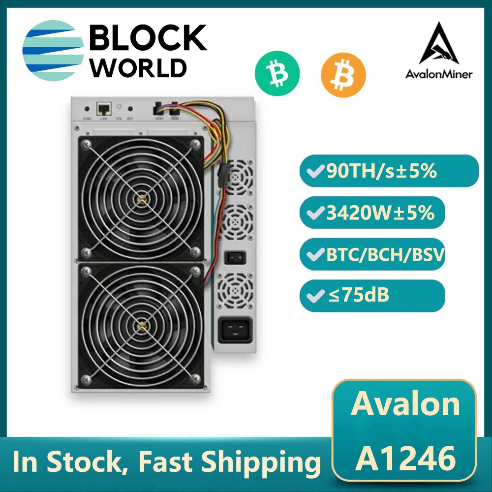 ASIC BTC Miner Avalon A1246 90Th/s 3420W Bitcoin Crypto Mining Rig Avalonminer 1246 ASIC BTC BCH Miner Avalon 1246 Bitcoin Miner