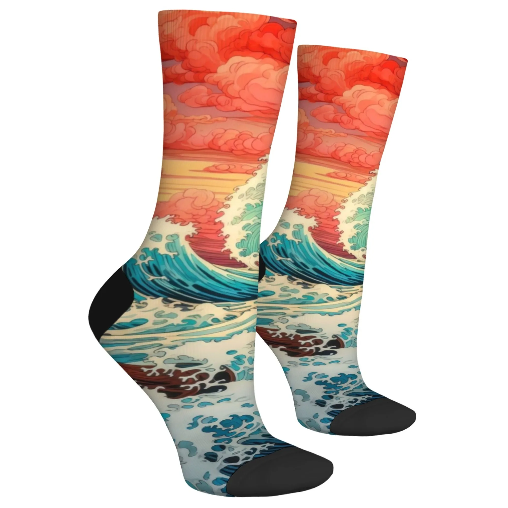 Ukiyoe Wave Art Socks Unisex Comfortable Warm Non-slip Retro Fashion Casual Socks Novelty Creative Design Happy Socks Fun Gift