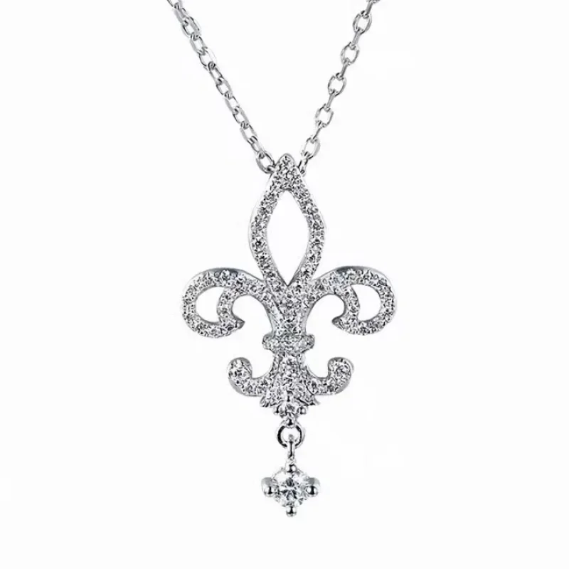 

Crown Moissanite Necklace for Women, Sterling Silver Plated White Gold Pendant, Fine Diamond-Cut Jewelry Gift for Her