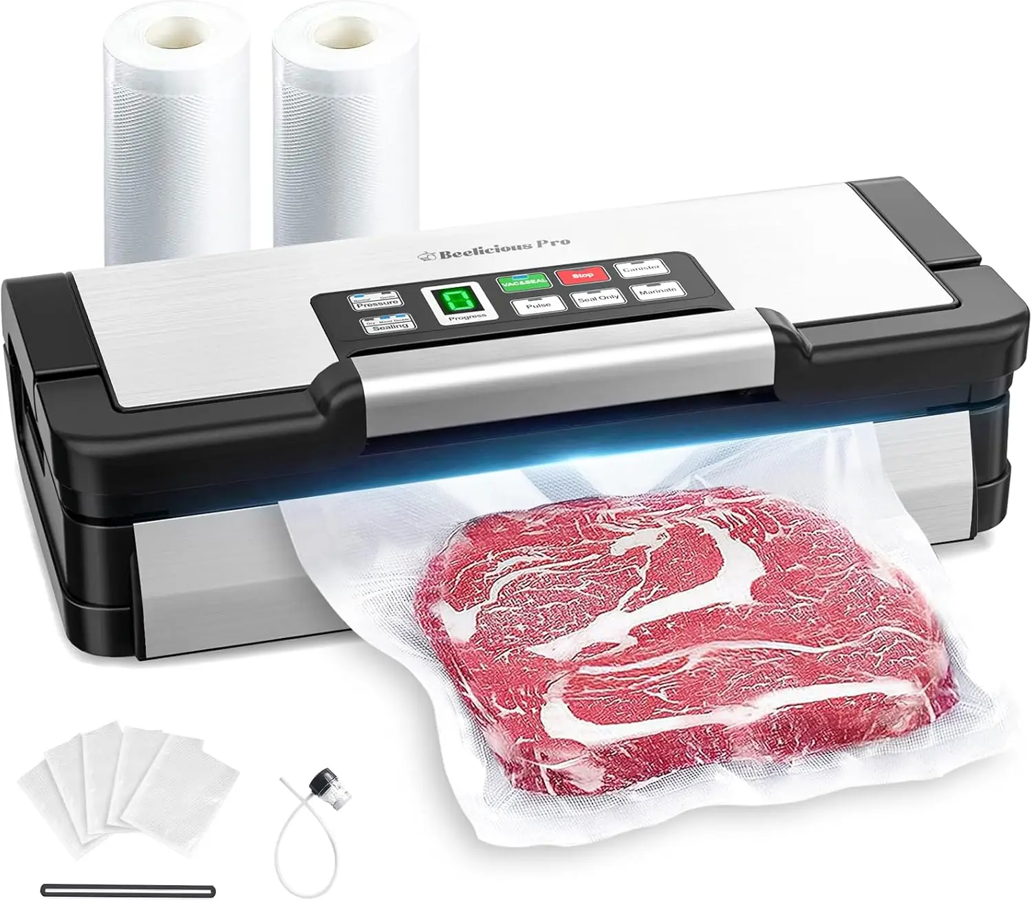 90Kpa Powerful Vacuum Sealer, with 10-in-1 Functions,Double Seal & Double Pump,Built-in Cutter&Hose,Handle-Ease Design