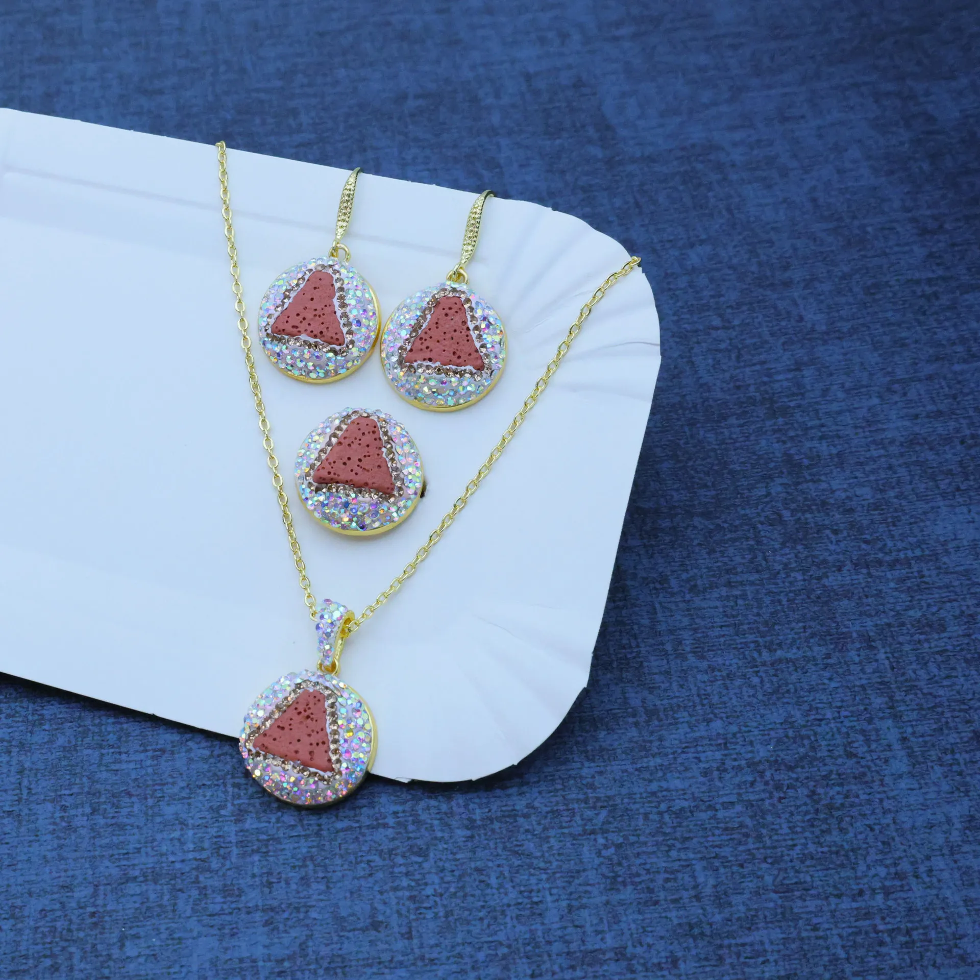DIY accessories Cross-border hot-selling volcanic stone triangle niche design three-piece fashion temperament set original handm