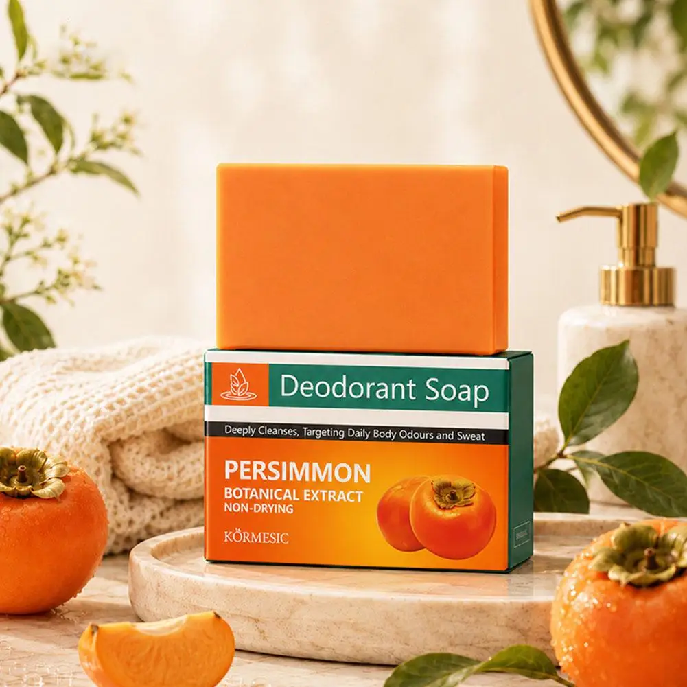 Persimmon Soap Bar Body Odor Removal Gentle Deodorant Bath Soap Deep Cleansing Face Wash Handmade Bar Soap