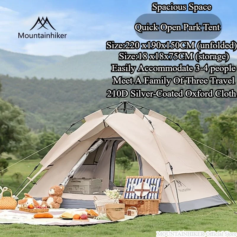 MOUNTAINHIKER Outdoor 3/4 Person Tents Automatic Quick-opening Tent Rainproof Sunshine-proof Tent Fishing Beach Sunshine Shelter