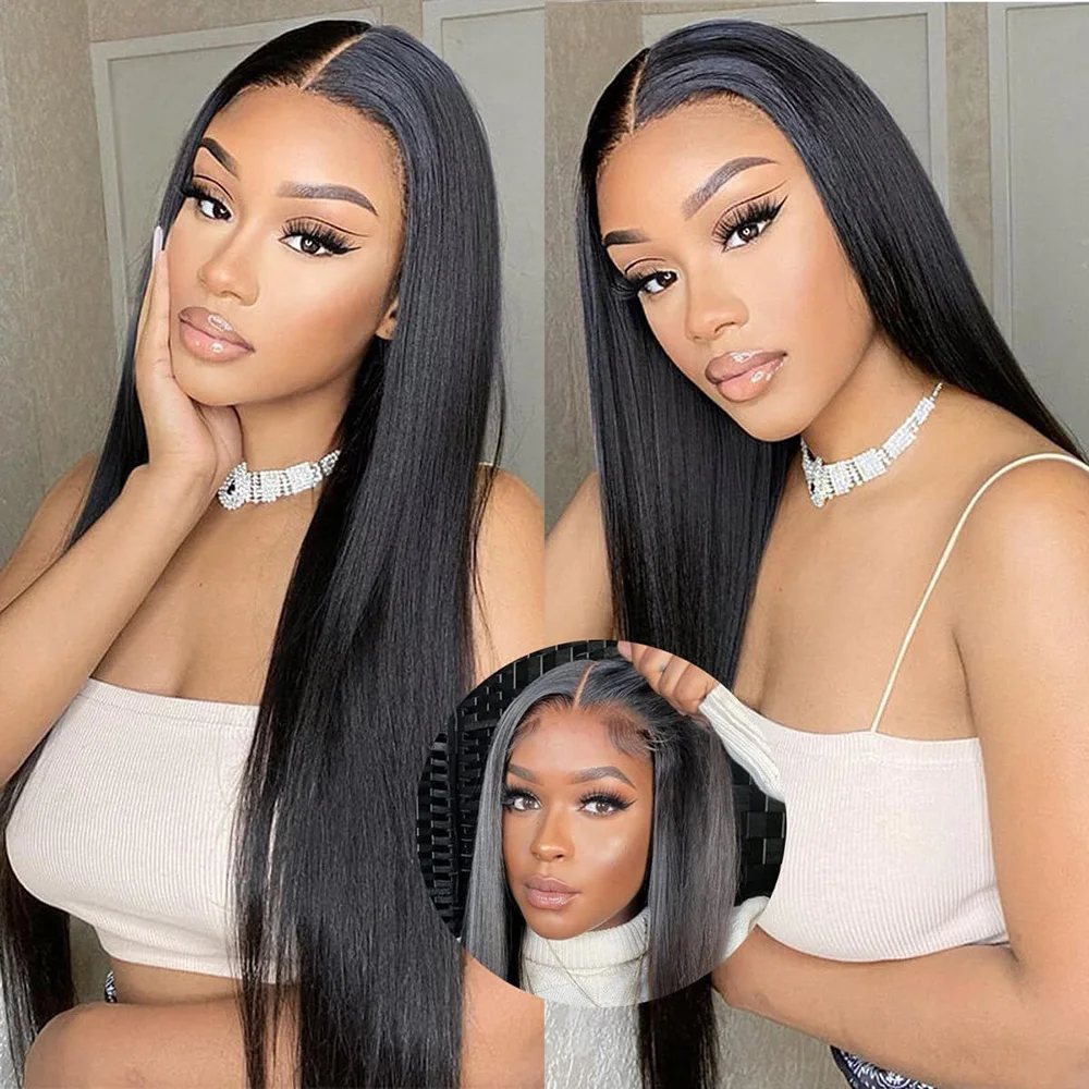 Perruque Bob Lace Front Wig naturelle Remy lisse, cheveux courts, 13x4, sans colle, pour femmes africaines