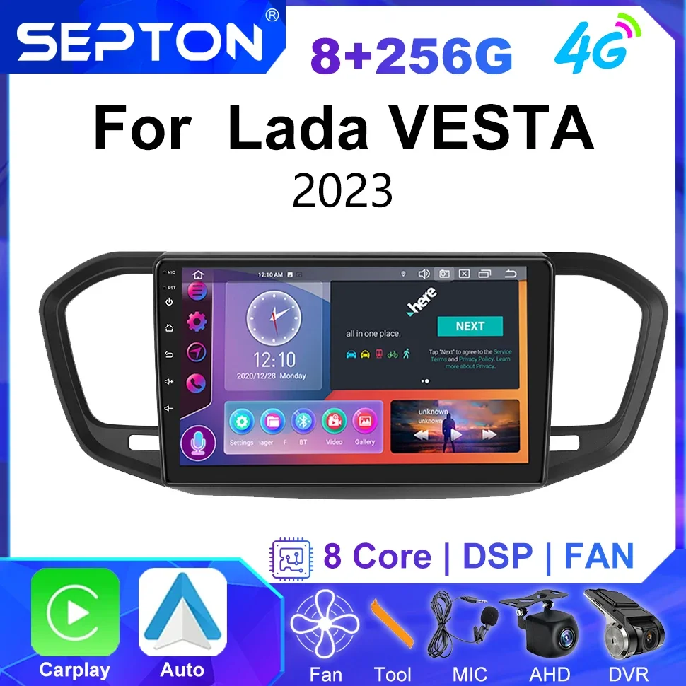 SEPTON Car Stereo Radio for Lada VESTA 2023 Car Audio Systems Player GPS CarPlay 2 Din 4G Navi Audio Vehicle Audio Installation