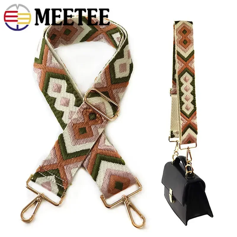 Meetee 2M 50mm 2mm Thick Polyester Jacquard Webbing Bag Strap Belt Woven Pattern Ribbon Band DIY Garment Sewing Webbings Tape