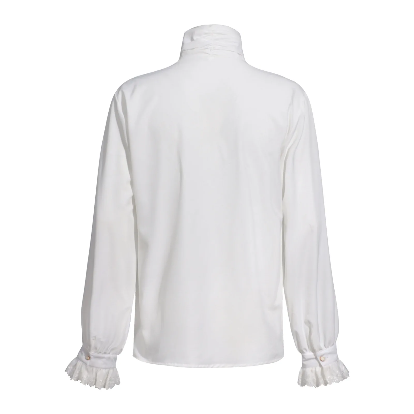 Men White Vintage Victorian Lace Ruffle Blouse Stand Collar Long Sleeve Shirt Gothic Medieval Renaissance Pirate Cosplay Tops