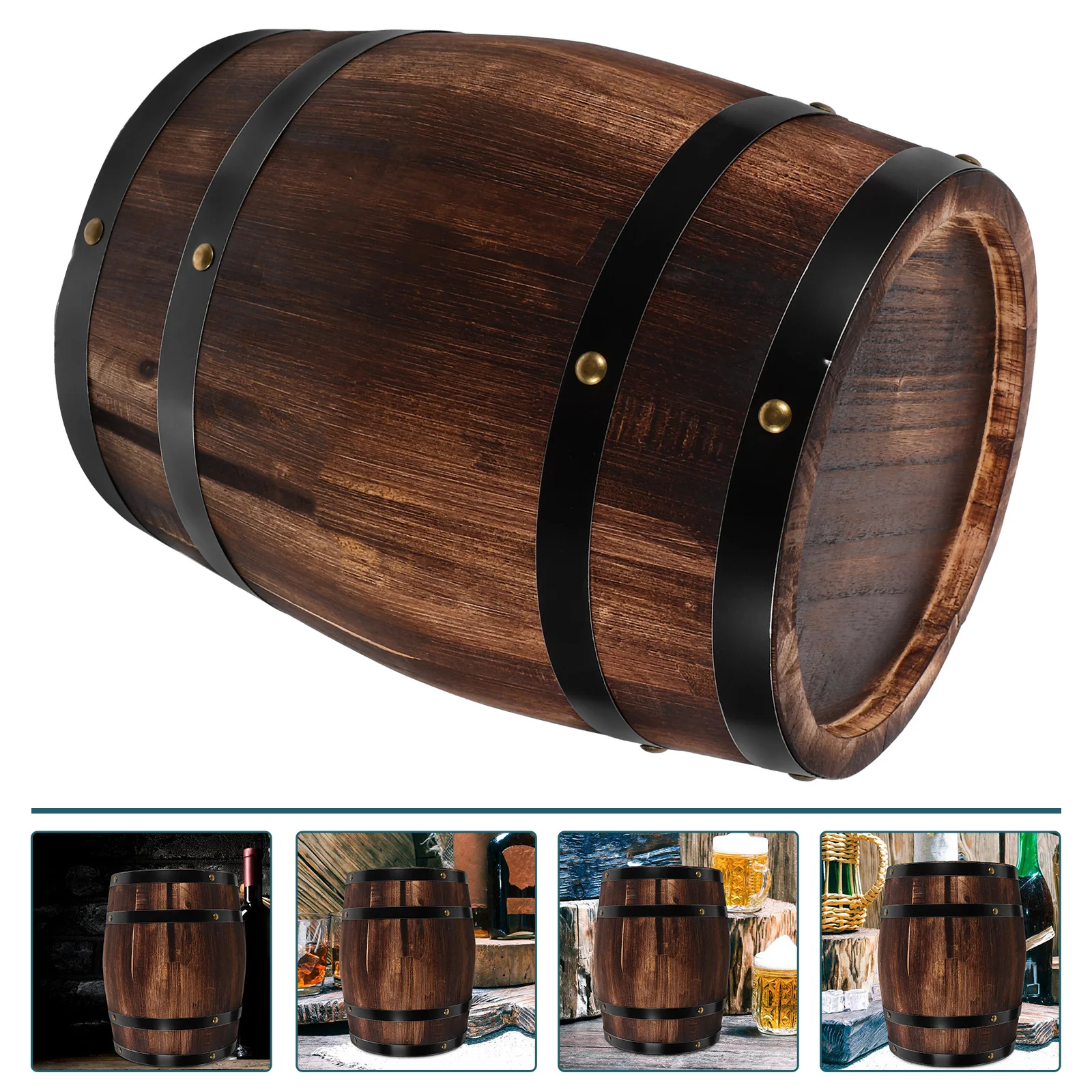 

Oak Barrel Decorative Compact Wooden Barrel Whiskey Wine Storage Prop for Bar Restaurant Bar Landscaping Decor