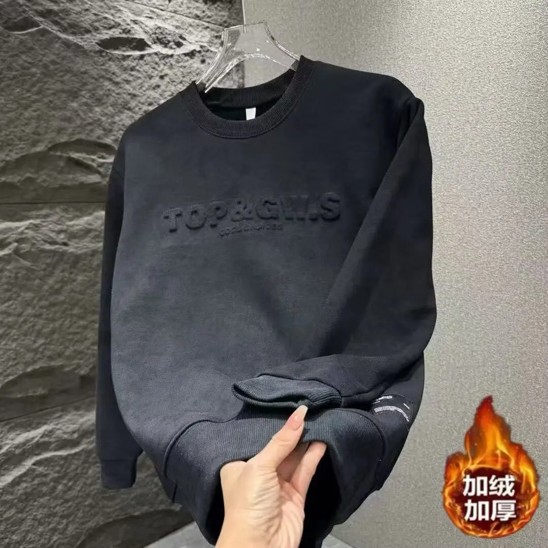 

Осенне-зимняя новинка: Мужской свитер с круглым вырезом, длинным рукавом, повседневный, из вельвета, утепленный, для пар, с начесом