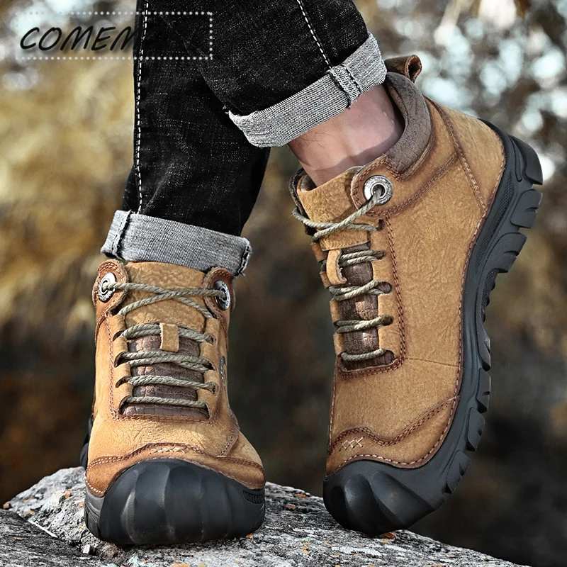 New Outdoor Men\'s Boots Leather Casual Shoes Male Spring Autumn Short Boots for Man Quality Platform Snow Shoes Sneakers Lace-up