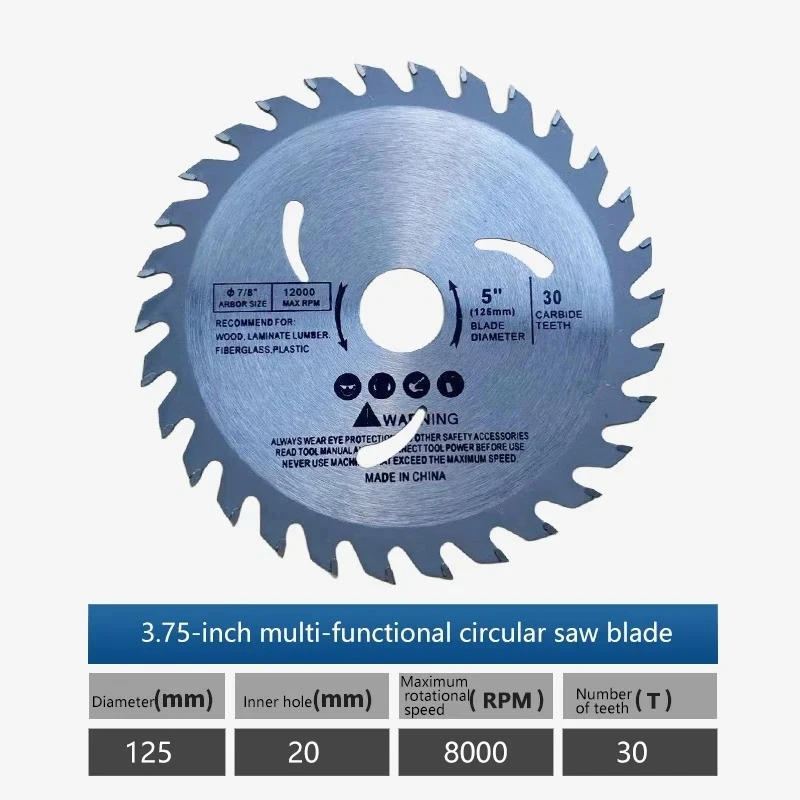 125mm 5 Inch Circular Saw Blade 30 Teeth Carbide Wood Cutting Disc 20mm Bore for Woodworking