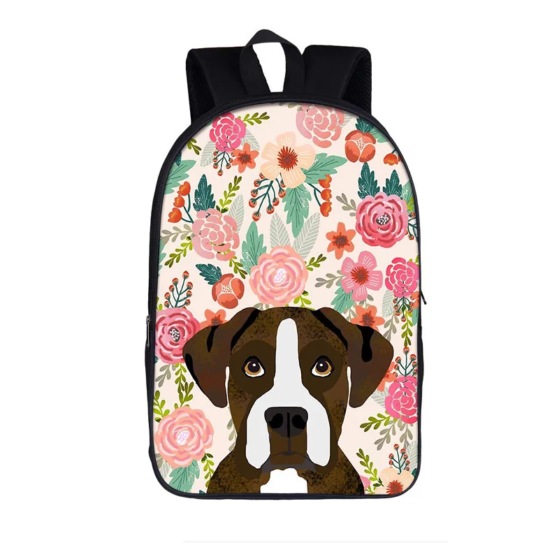 Kawaii Flower Print Yorkshire Terrier / French Bulldog Backpack Children School Bags for Teenagers Cartoon Cat Dog Book Bag Gift