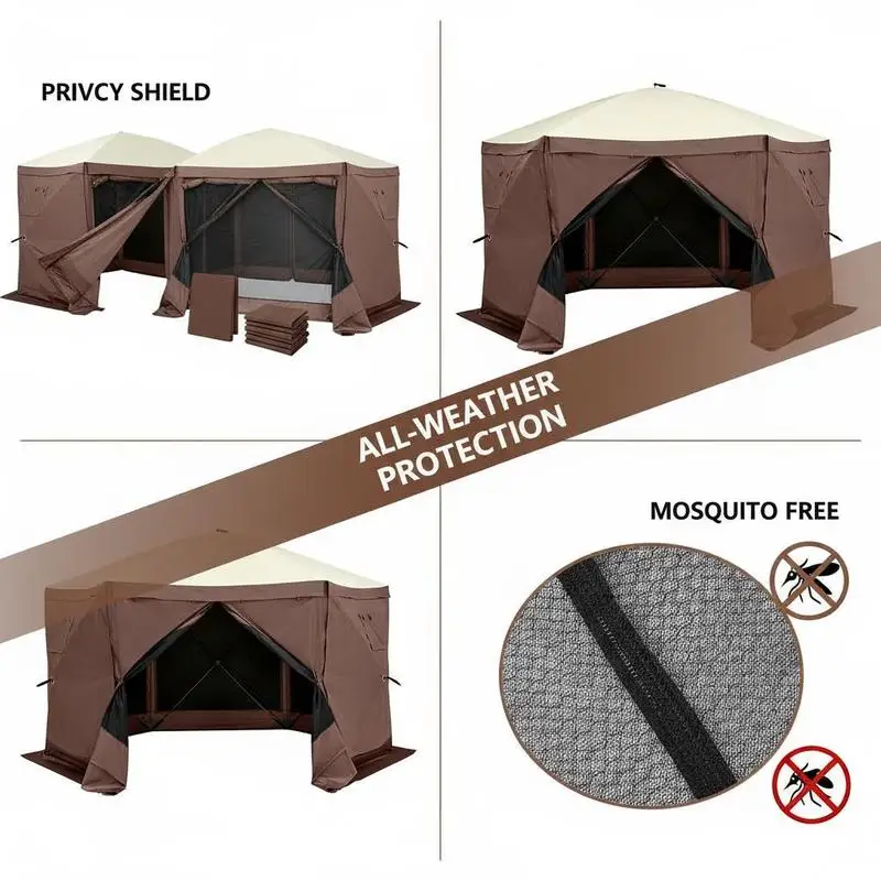 Carpa plegable de 3,5 x 3,5 m con toldo de 6 lados, protectores de viento extraíbles y ventanas de malla, protección solar y mosquitera – ideal para jardín, fiestas, camping, color verde militar