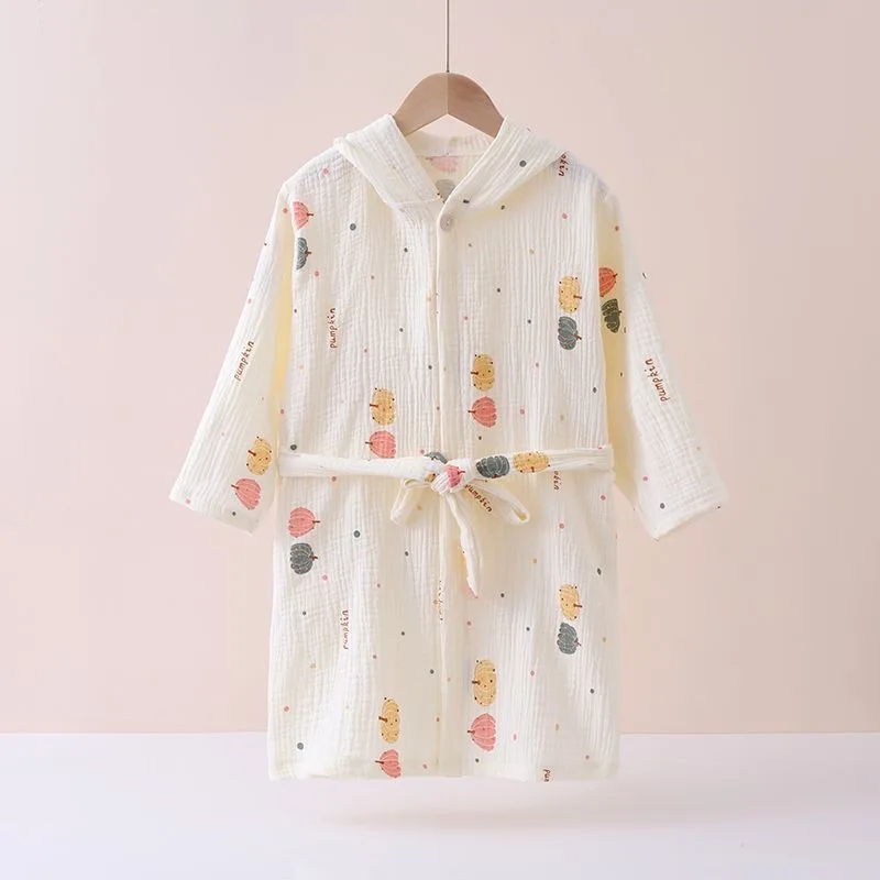 

Children Muslin Cotton Bath Robes Towel Pajamas Gown Family Home Clothes Boys Girls Bathrobes Hooded