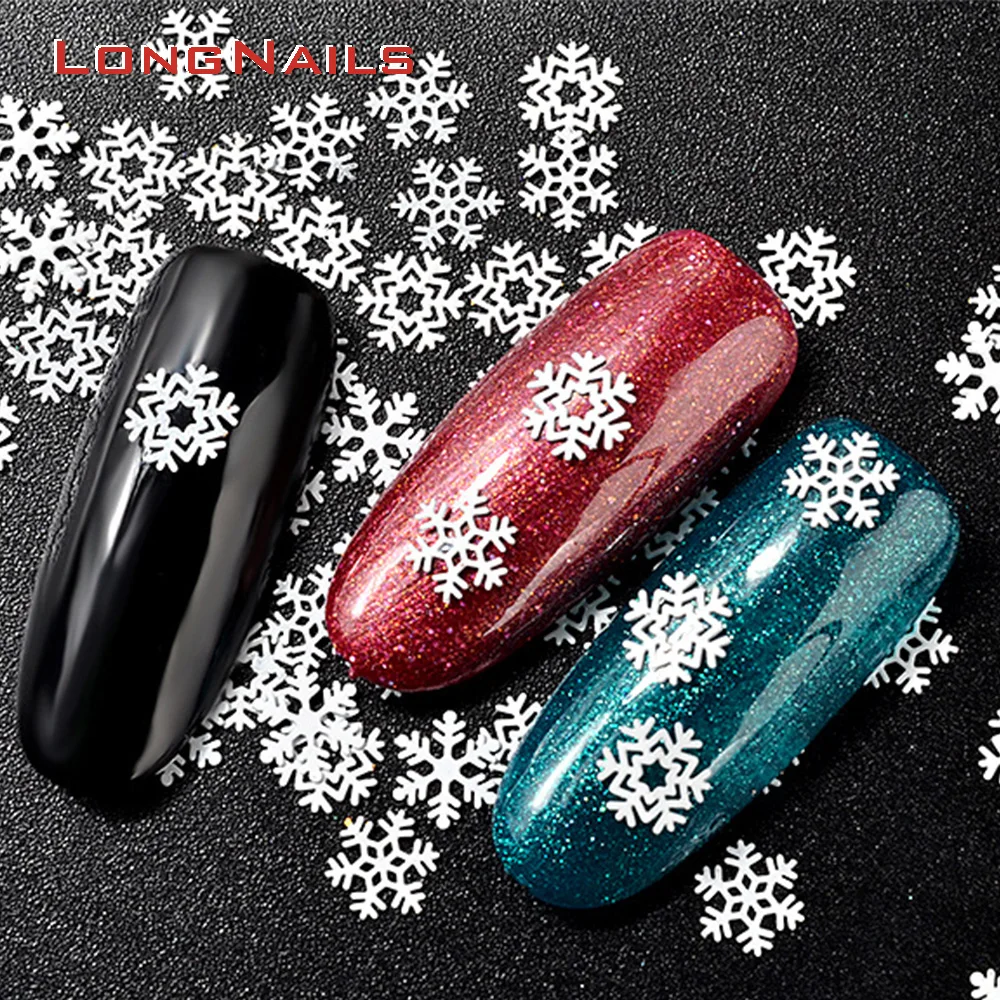 1Box 3D Mix Snowflakes White Gold Metal Slices Nail Art Sequins Christmas Flakes Decorations Nail Polish Thin Sticker Designs &J