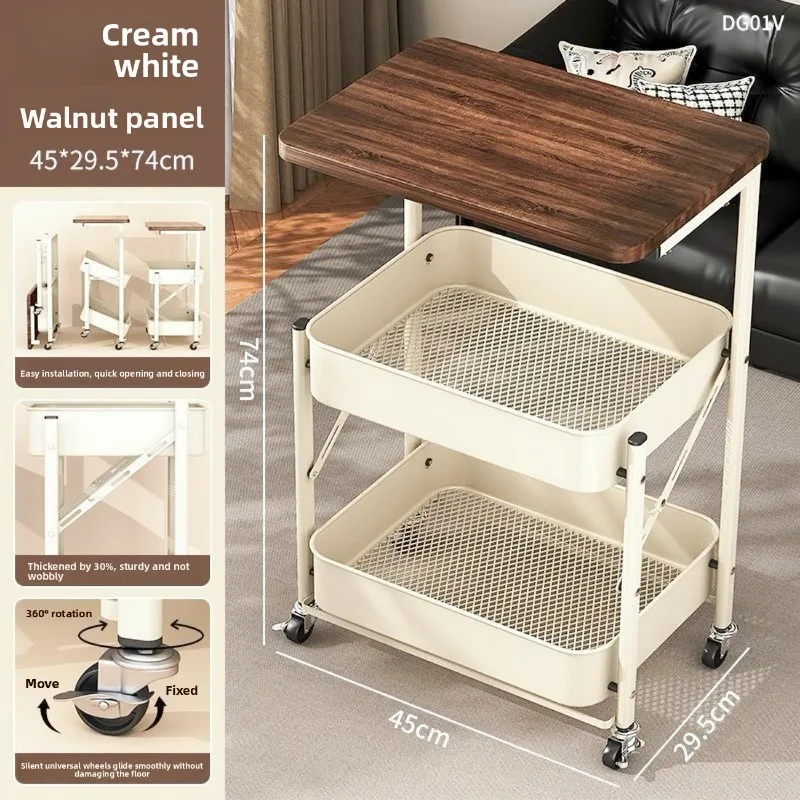 Strictly selected folding movable trolley rack bedroom snack storage with wheels sofa side few bedside bedside table image 4