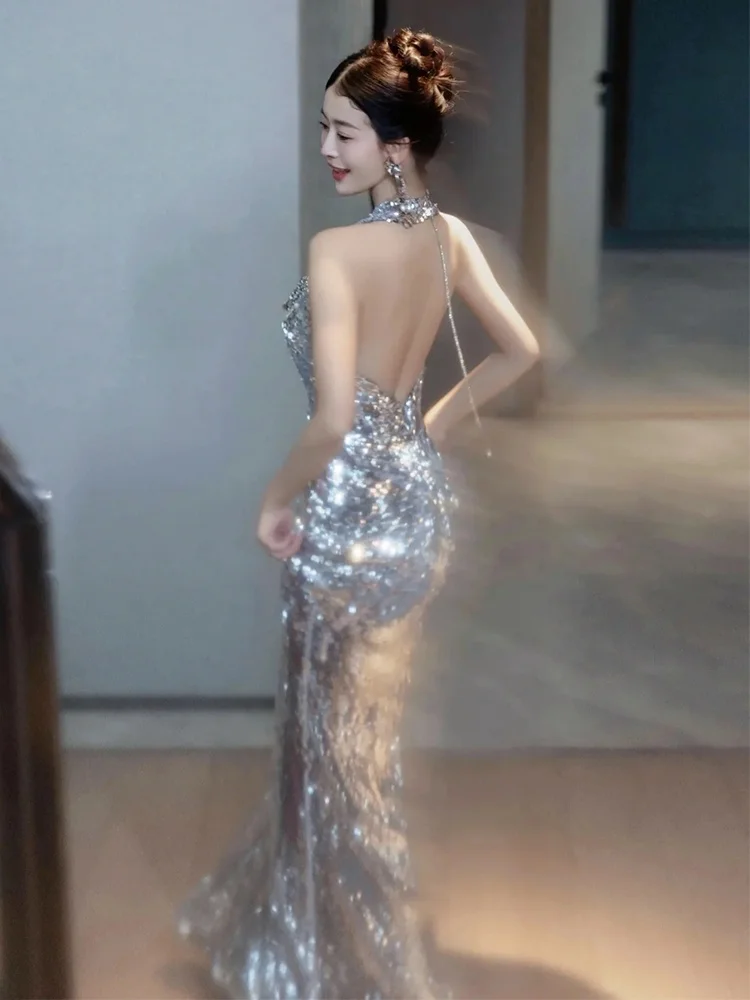 

Ele Sequin Fi Tail Gown Bodycon Birthday Par Host Performance Dr Long Evening Skirt Deep V Ne No Sve Adult Women