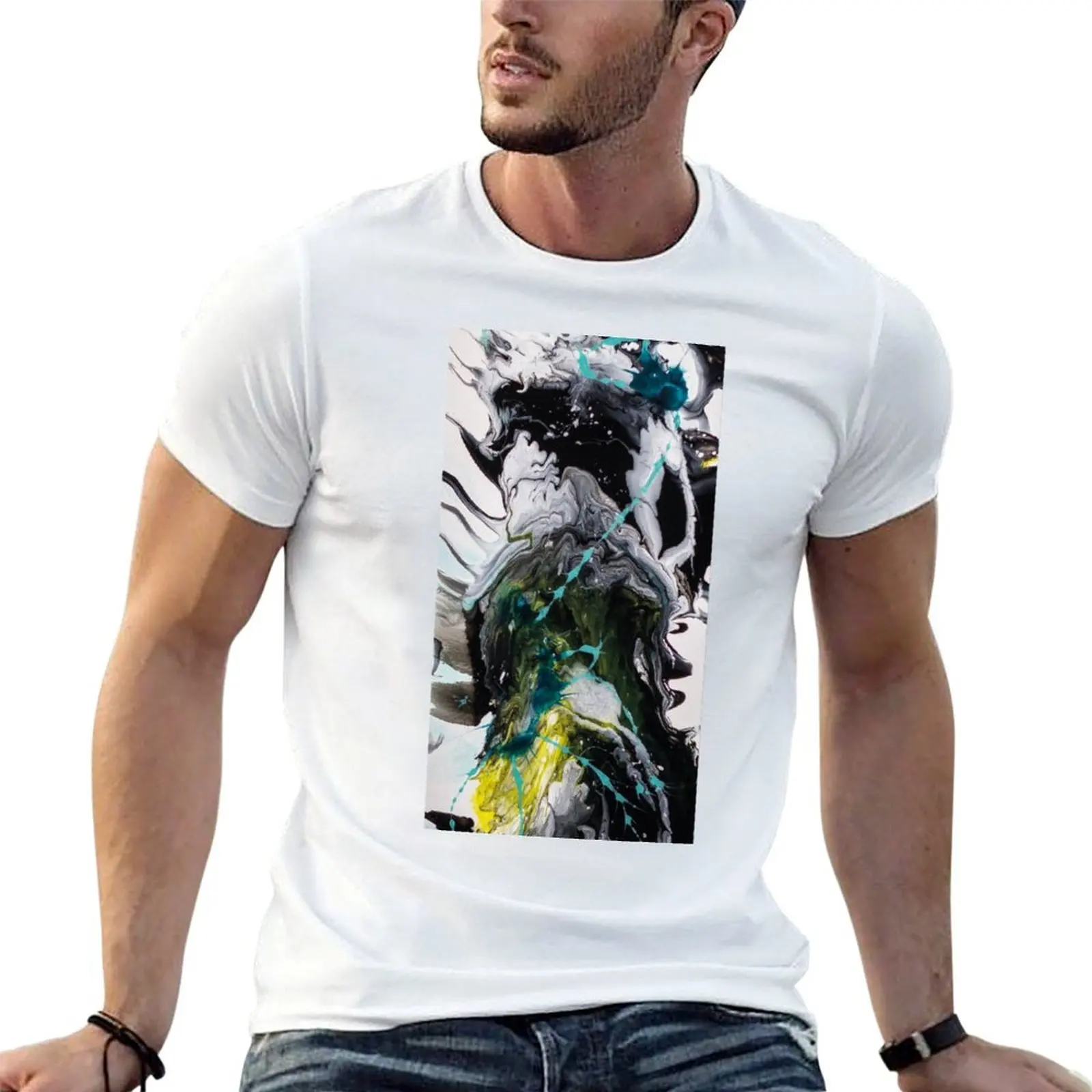 The Wire - Black and white fluid painting T-Shirt t shirts cotton 100% t shirts for man graphic vintage T-Shirt