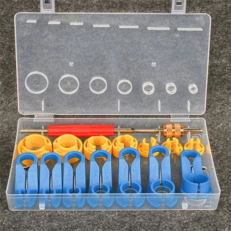 16PC AC Fuel Line Disconnect Removal Tool Set W/Storage Box, Valve Core Remover Tool for 1/4 5/16 3/8 1/2 5/8 3/4 7/8 In