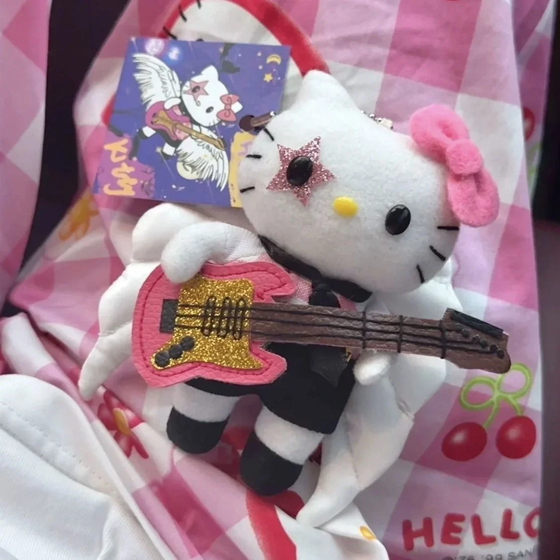 Y2K Rock Singer Hello Kittys Plush Doll Keychain Kawaii Guitar Angel Backpack Pendant Cute Decoration Children\' Toy Gift