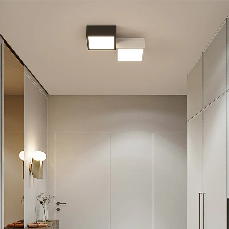 Imagem -05 - Lâmpada de Teto Moderna Simples Led Quadrados Preto e Branco Luz do Corredor Sala de Estar Varanda Corredor Iluminação Luminárias de Entrada