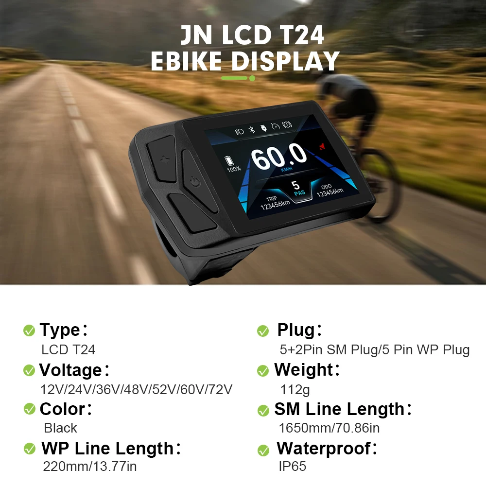 E-Bike 24V-72V T24 LCD Color Display SM/Waterproof Plug With USB Function For UART No. 2 Communication Protocol Controller view 2