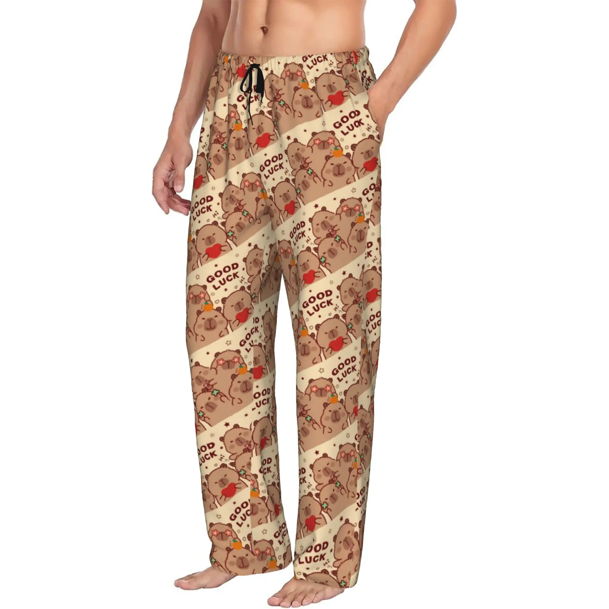 Custom Funny Capybara Pajama Pants Men's  Lounge Sleep Stretch Sleepwear Bottoms with Pockets