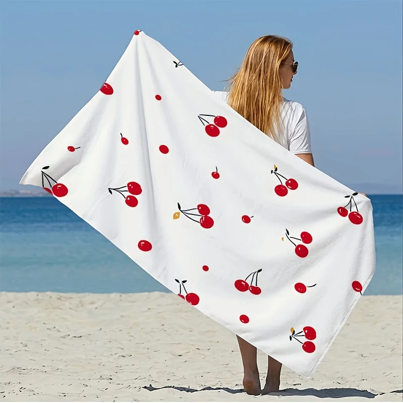 Blue White Striped Bath Towel With Cute Shrimp Print Lightweight Quick Dry Towel For Summer Outdoor Use