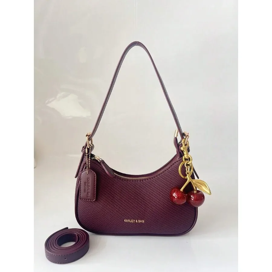 New Fashion Classic Wild Alphabet Pattern Decoration Design Pure Color PU Waterproof Fabric Shoulder Bag Moon Bag, Suitable For