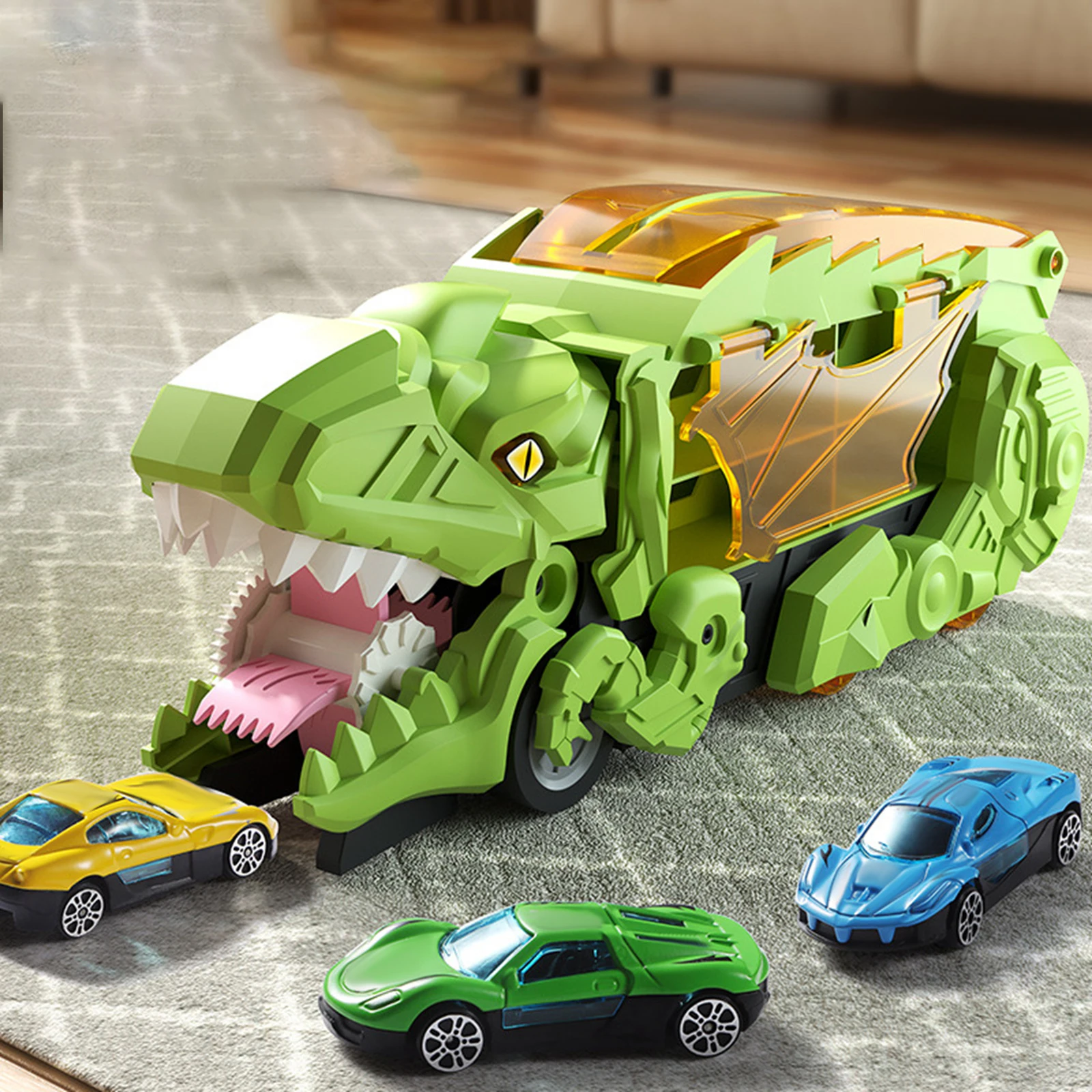 Dinosaur Truck Toy Set with 6/2 Alloy Cars Dinosaur Swallowing Vehicle Variety of Gameplay for Christmas New Year Girls Boys