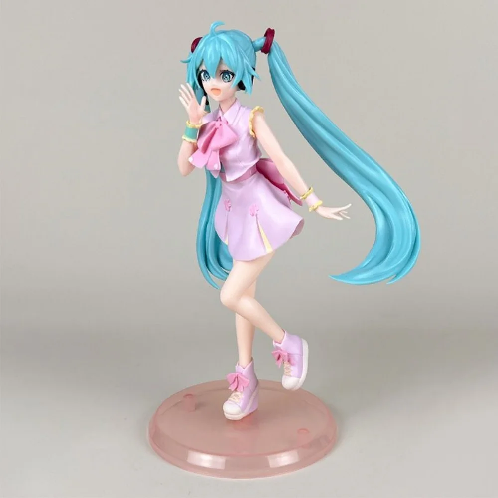 New 21cm Anime Figure Hatsune Miku Pink skirt Green Long haired Girl Desktop Decoration Collection PVC Model Toys Kids Gifts view 6