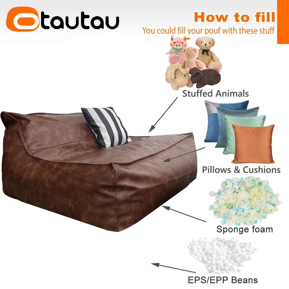 OTAUTAU New Upgraded PU Leather Bean Bag Cover No Filler Has Inner Liner for Sale Home Outdoor Pouf Lounger Sofa Bed Salon SF237