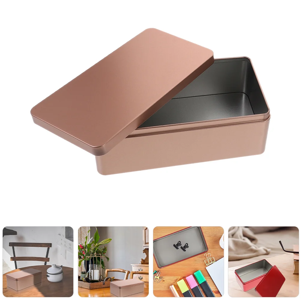 

3 Pcs Tinplate Storage Box Portable Canister Stationery Home Container Organizer Small