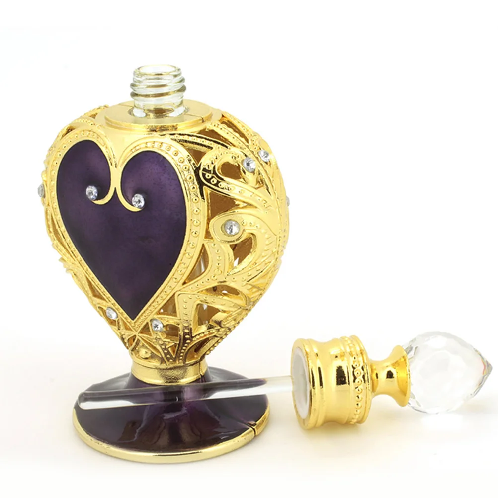 

1Pcs Essential Oil Storage Container Purple Heart-Shaped Alloy Glass Bottle Portable Organizer for Perfume Nail Polish Outdoor