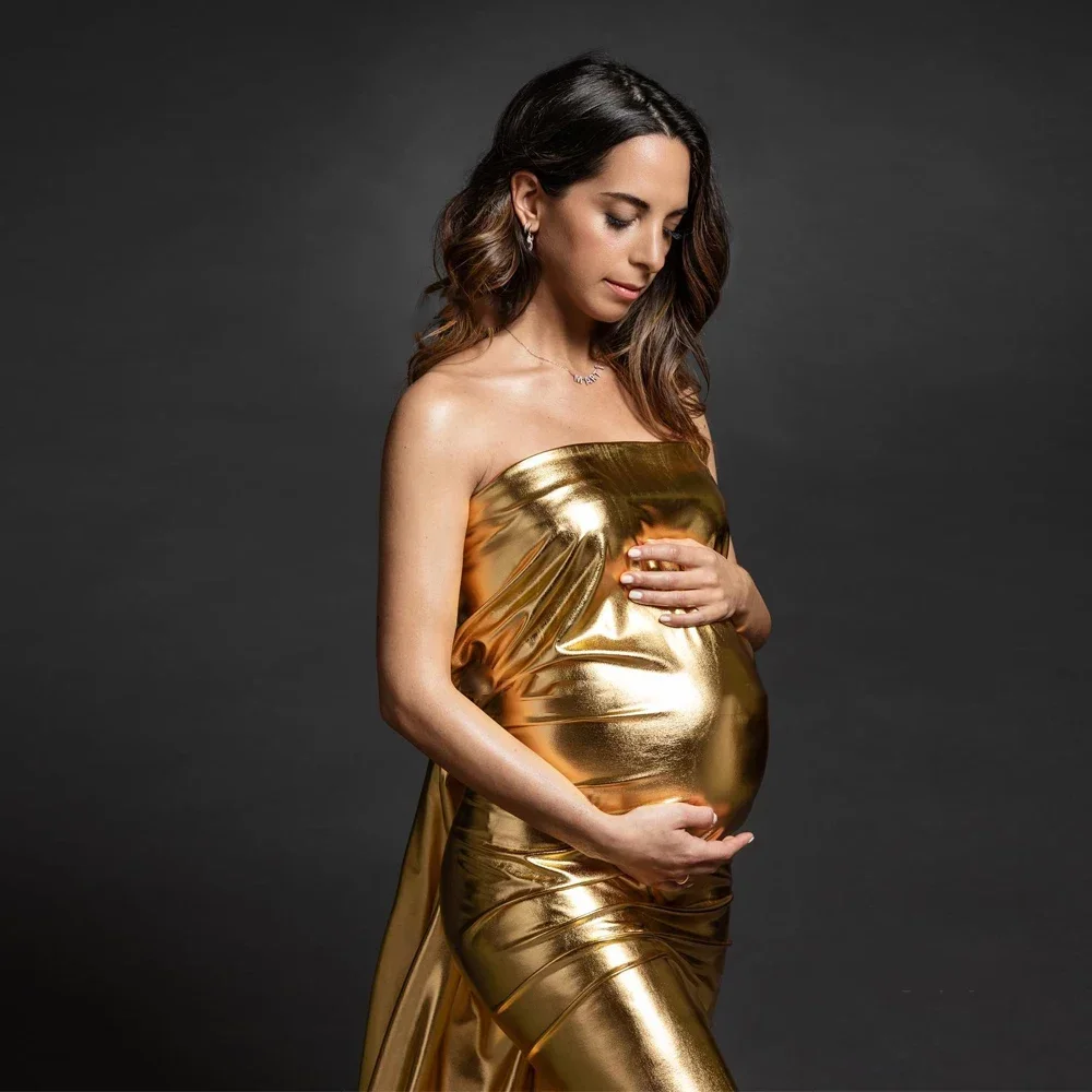 Golden Maternity Photography Props Wrap Cloth Dress Background For Taking Photos Of Pregnant Women Silver Shiny Stretch Fabric