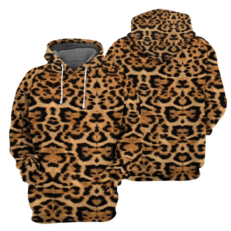 Animal Skin Pattern Hoodie Men Giraffe Zebra Tiger Leopard 3D Printed Long Sleeve Pullover Loose Sweatshirts Street Hooded Coat